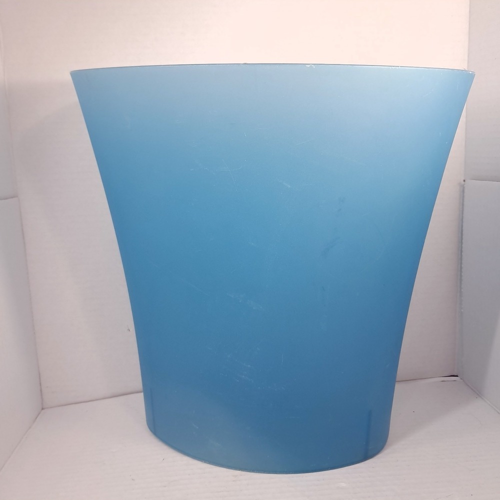 Sterilite Trash Can Bin blue clear frosted Oval Wastebasket mod funky Y2K 2000s